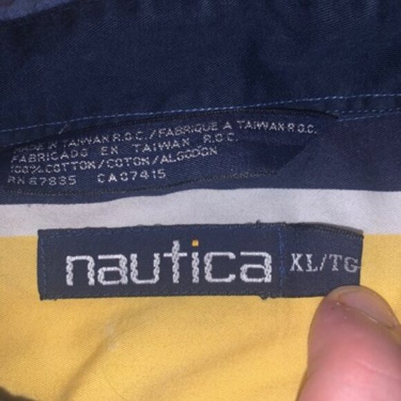 VTG Nautica Button Down Shirt Mens XL Blue Yellow Short Sleeve Striped - Picture 6 of 11